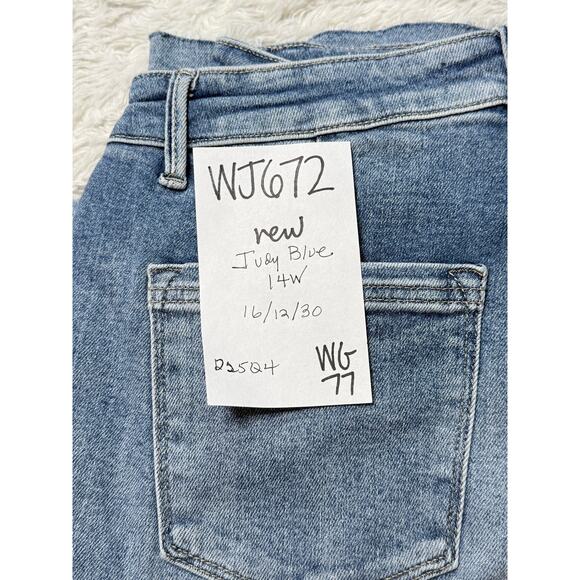 New Judy Blue Jeans 14W Wide Leg Raw Hem Medium Blue - Picture 3 of 5